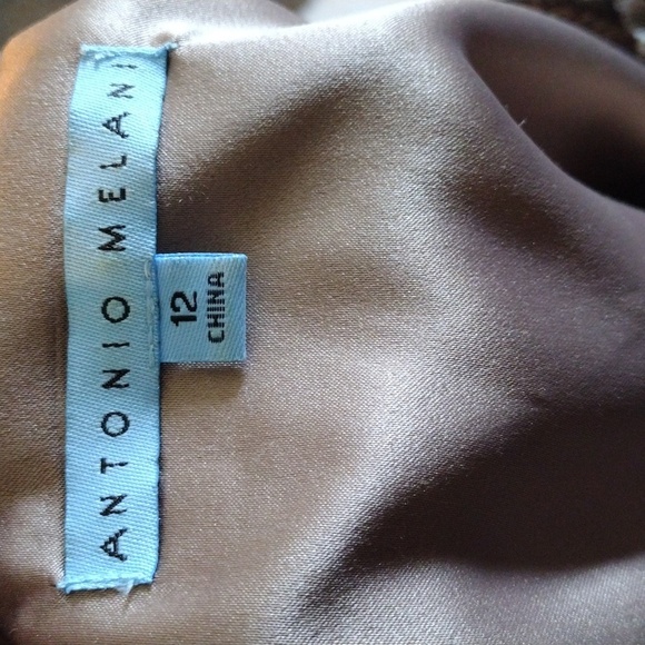 ANTONIO MELANI Brown and Cream Pleated Sheath Midi Dress - Picture 2 of 4